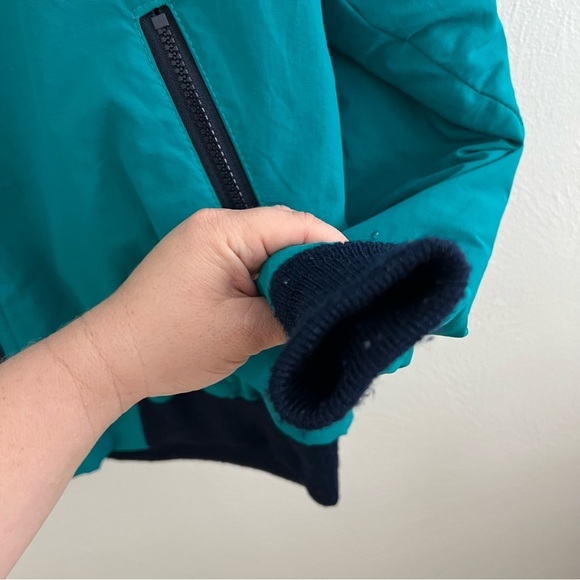 Vintage 90s Lands' End Fleece Lined Jacket Teal Navy Blue Pockets Winter Size L - Picture 9 of 16